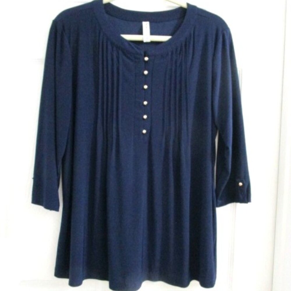 PerSeption Concepts Navy Blue  3/4 Sleeves Size XL